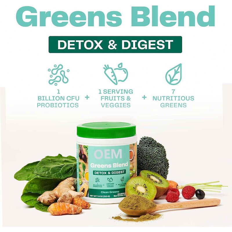 Greens Blend Powder - Vigo Private Label Detox Digestive Enzymes Probiotics Adults