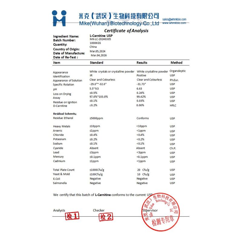 Acetyl L-carnitine Powder - Weight Loss Food Supplement ALCAR Raw Material