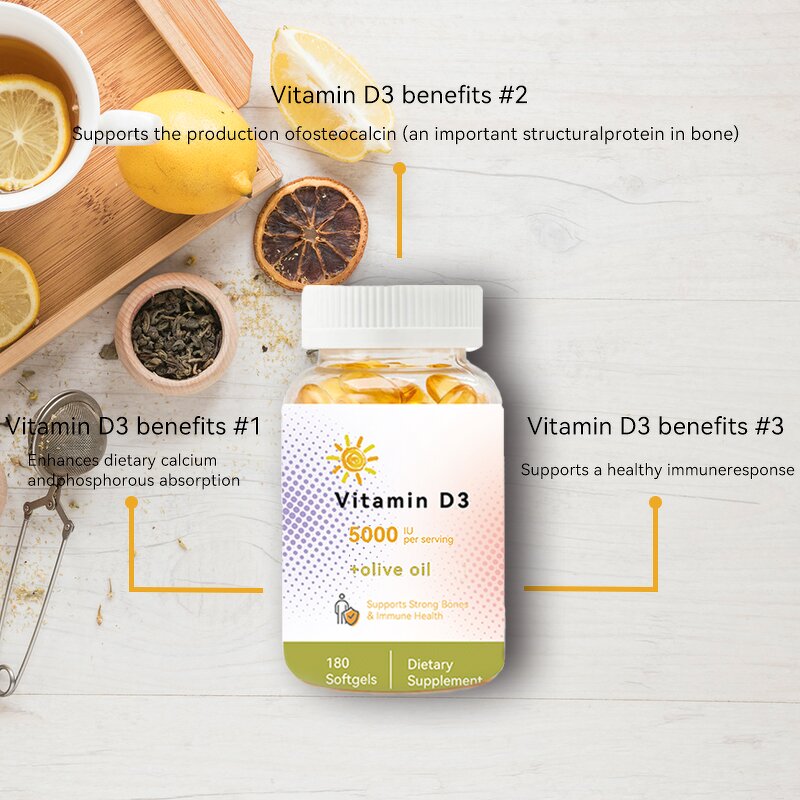 Vitamin D3 K2 MK7 Softgel - OEM Vegan Organic for Bones Heart Health Capsules