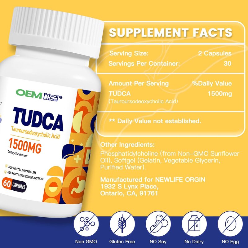 TUDCA Capsules - OEM Private Label Liver Cleanse Detox 500mg Tauroursodeoxycholic