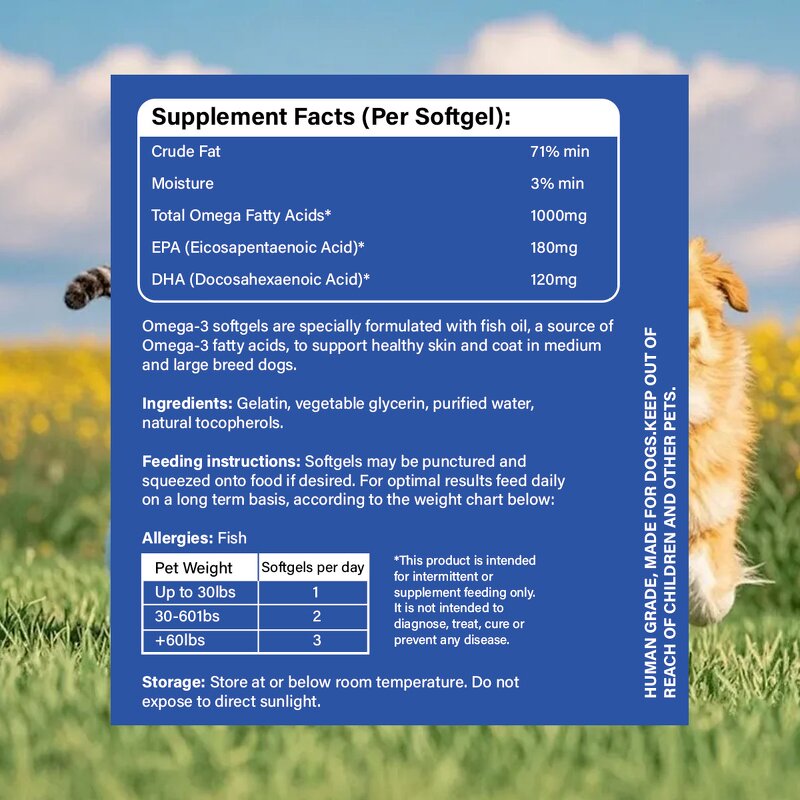 Omega 3 Fish Oil - Natural Dog Softgels Shiny Coat Immunity Overall Wellness