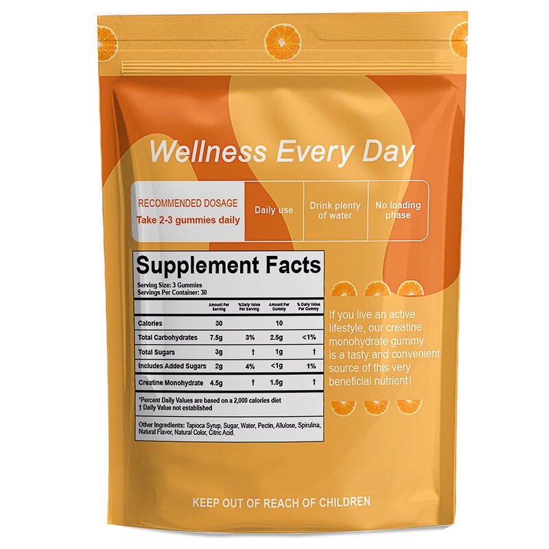 Creatine Monohydrate Gummies - OEM Vegan Orange 90 Count Adult Pre Workout Supplement