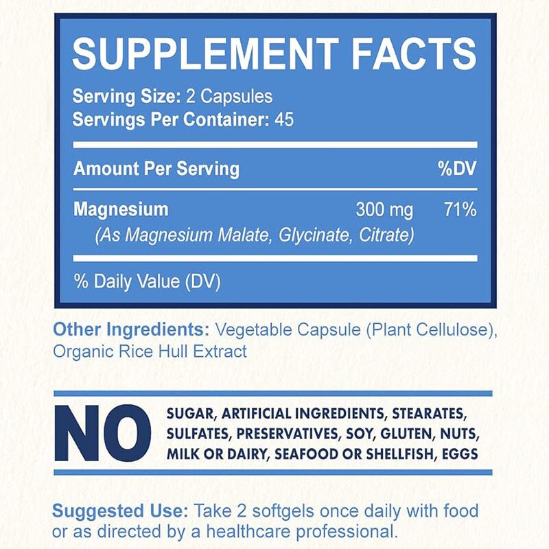 Triple Magnesium Capsules - Amazon Glycinate Malate Citrate High Absorption Supplement