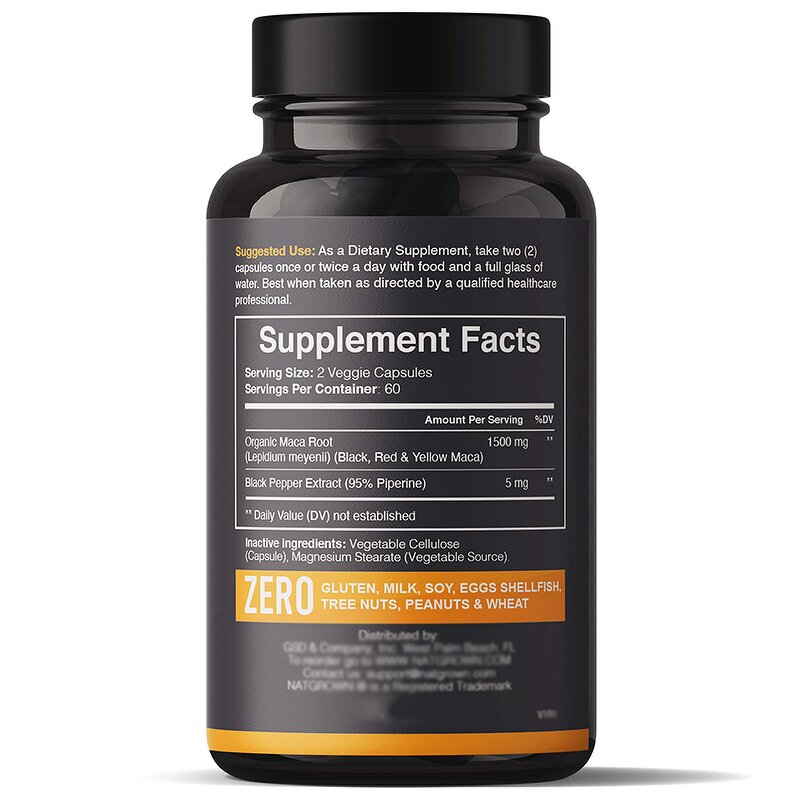 Black Maca Root Capsules - Organic 1500mg Men Women Strength Support Supplement