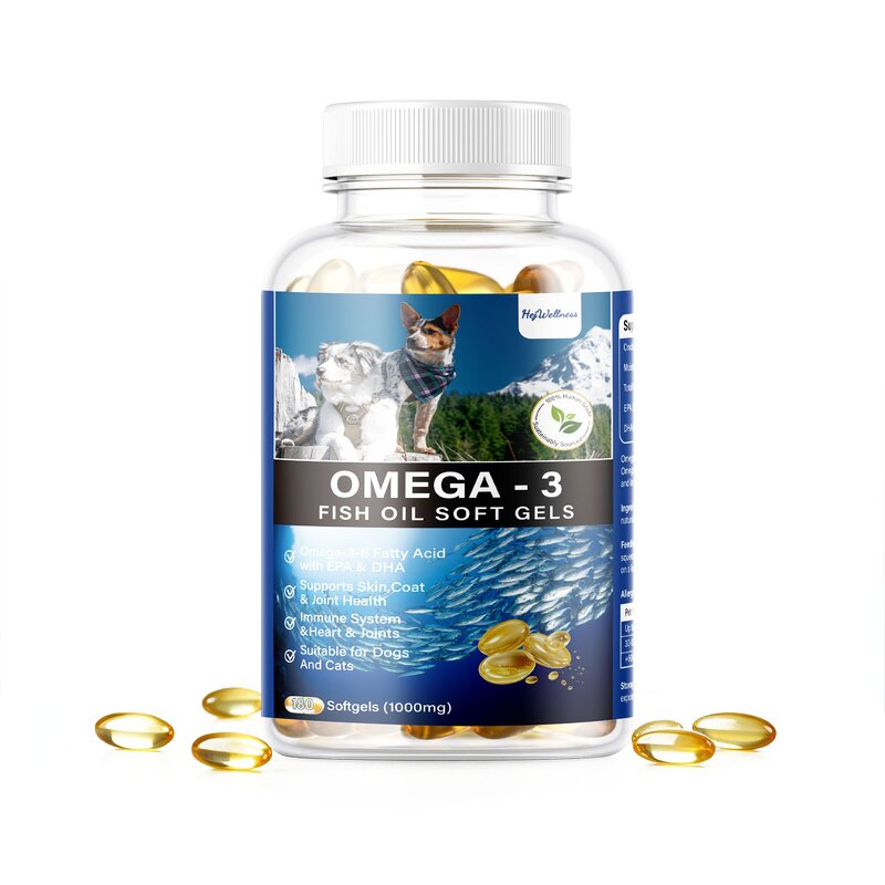 Omega 3 Fish Oil - Natural Dog Softgels Shiny Coat Immunity Overall Wellness