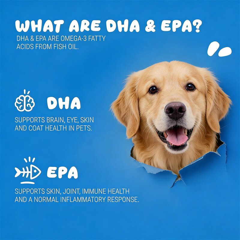 Omega 3 Fish Oil - Natural Dog Softgels Shiny Coat Immunity Overall Wellness