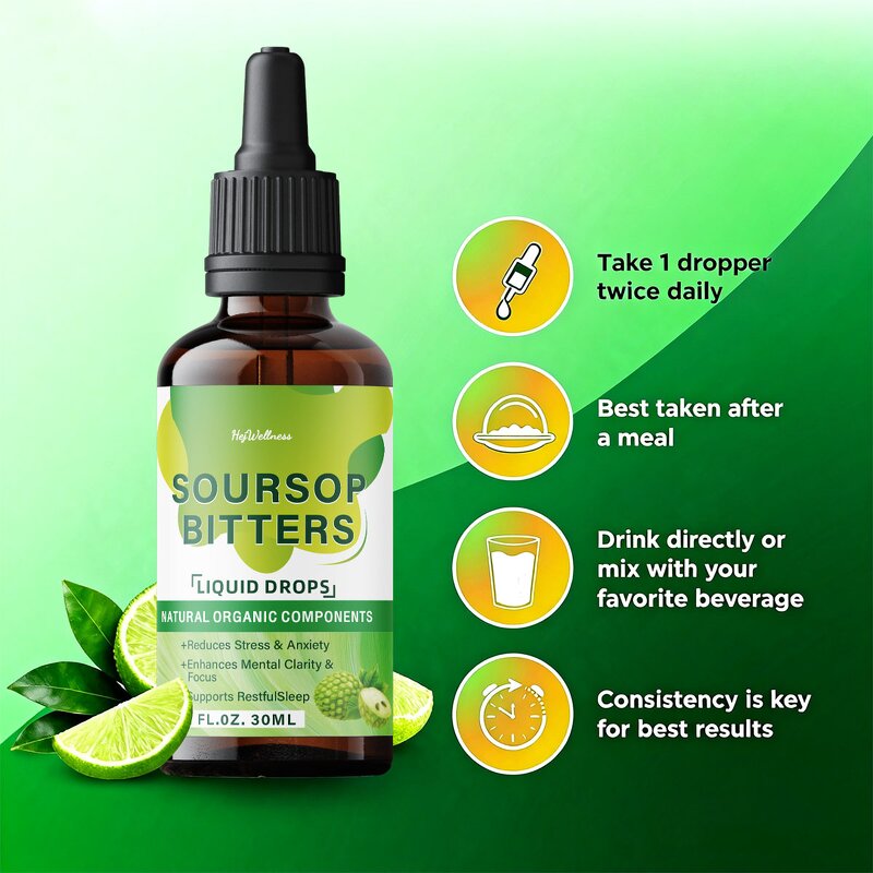 Soursop Bitters Drops - OEM Private Label 10 in 1 Herbal Immune Antioxidant Boost