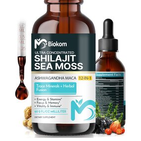 Shilajit Sea Moss Drops - OEM 12-in-1 Ashwagandha Maca Lion's Mane Supplement