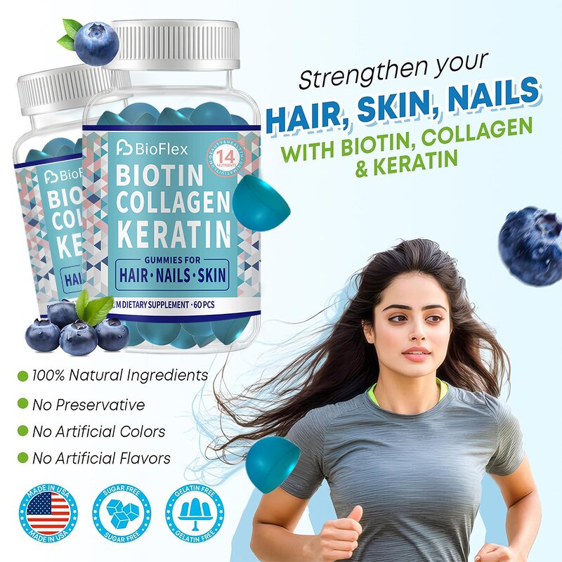 Biotin Hair Growth Gummies - OEM ODM 15000mcg Vegan Hair Skin Nails Adults Teens
