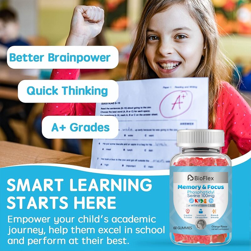 Nootropic Focus Gummies - OEM Sugar Free Phosphatidylserine Vitamin C D3 Kids Teens