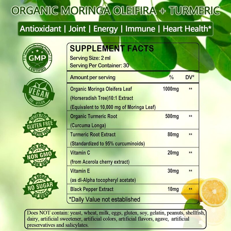 Moringa Liquid Drops - OEM Turmeric Vitamin C E Black Pepper Energy Immune