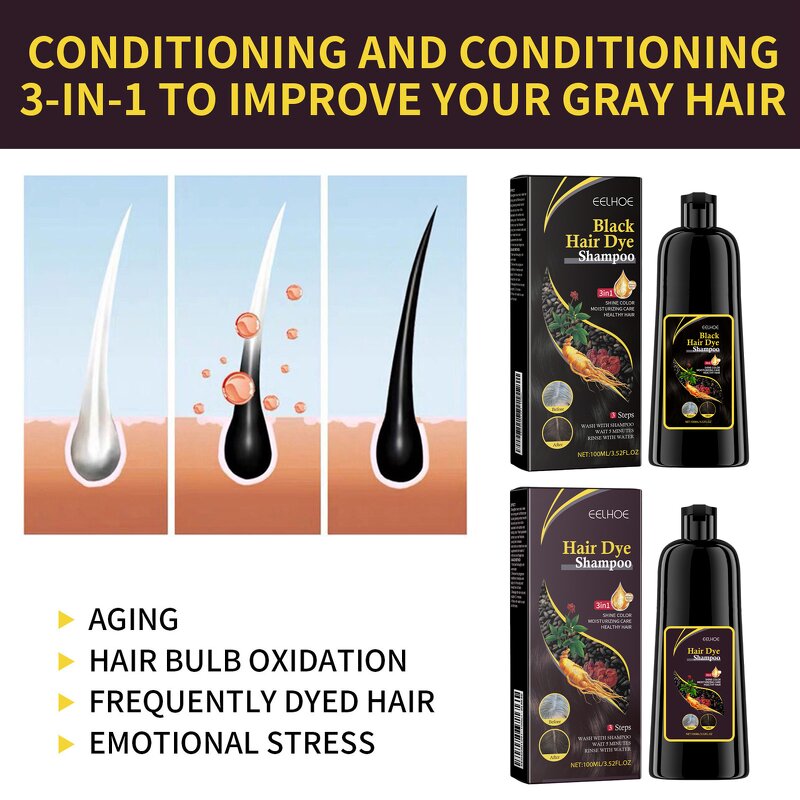Hair Dye Shampoo - OEM Manufacturer Price 3-IN-1 Black/Brown Professional