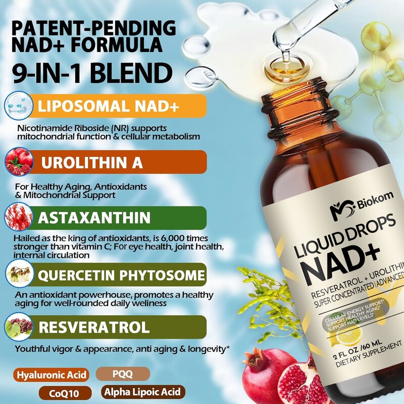 NAD+ Liquid Drops - 1200mg Resveratrol Black Pepper Brain Mitochondrial Health
