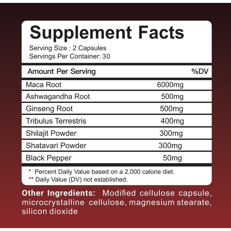 Organic Maca Capsules - Premium Adult Male Vitality Energy Natural Supplement