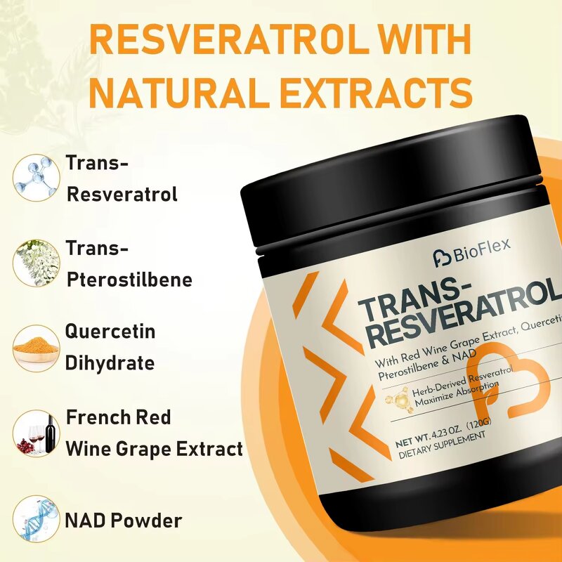 NAD Resveratrol Powder - 4000mg Sugar Free Herb-Derived Quercetin Antioxidant