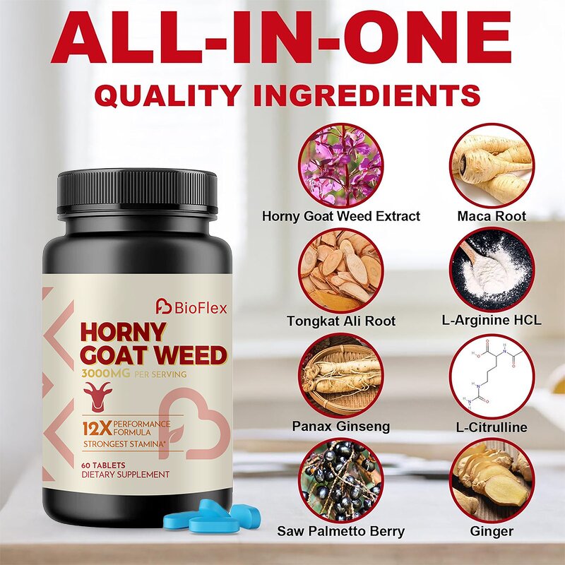 Horny Goat Weed Tablets - Private Label Maca Ginseng Saw Palmetto Energy Boost