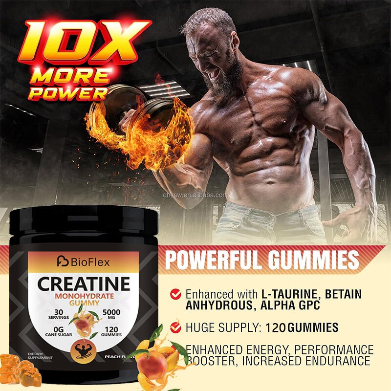 Creatine Pre-Workout Gummies - Private Label Sugar Free L-Taurine B12 5g Energy