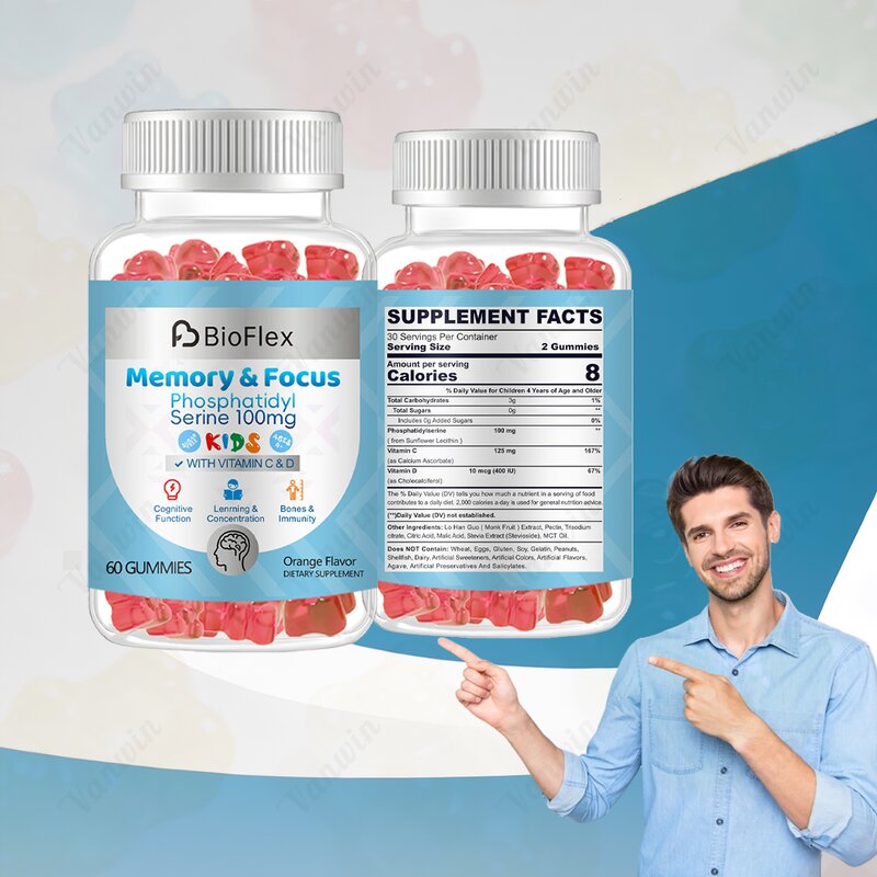 Nootropic Focus Gummies - OEM Sugar Free Phosphatidylserine Vitamin C D3 Kids Teens