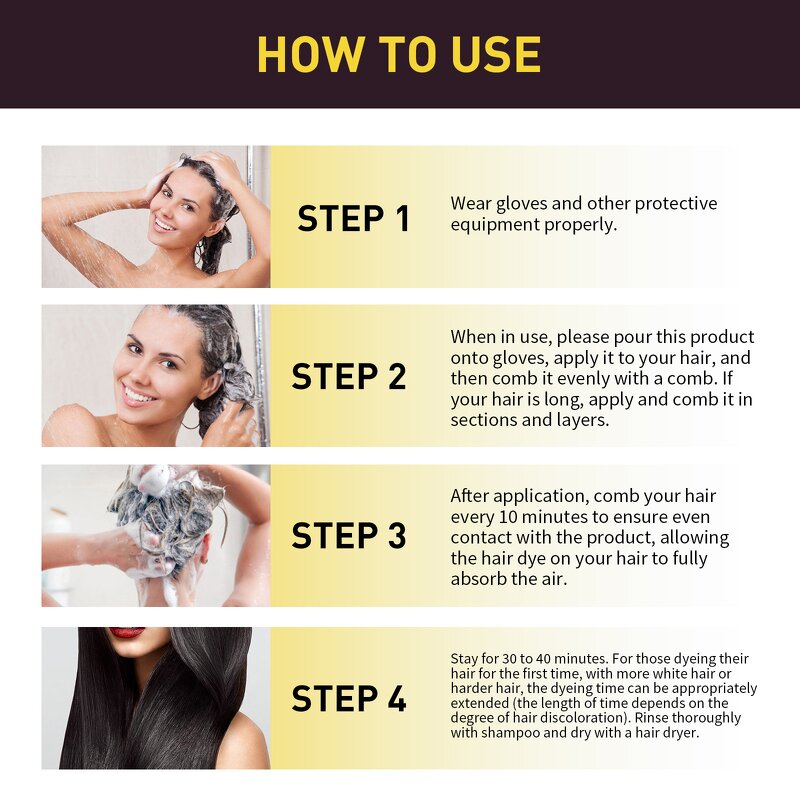 3 in 1 Hair Dye Shampoo - 100ml Instant Black Color DIY Herbal Coloring Care