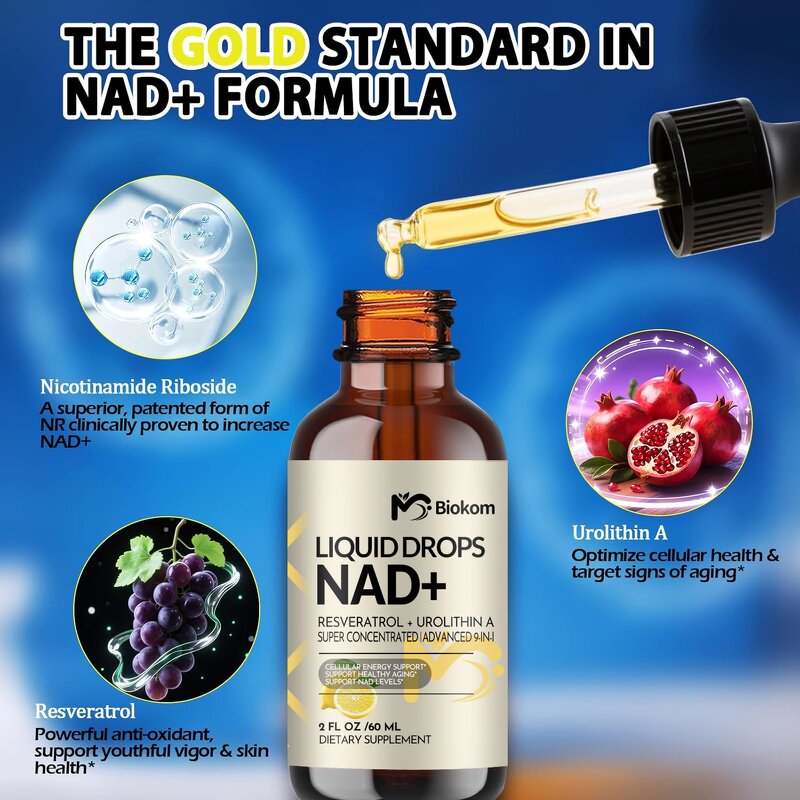 NAD+ Liquid Drops - 1200mg Resveratrol Black Pepper Brain Mitochondrial Health