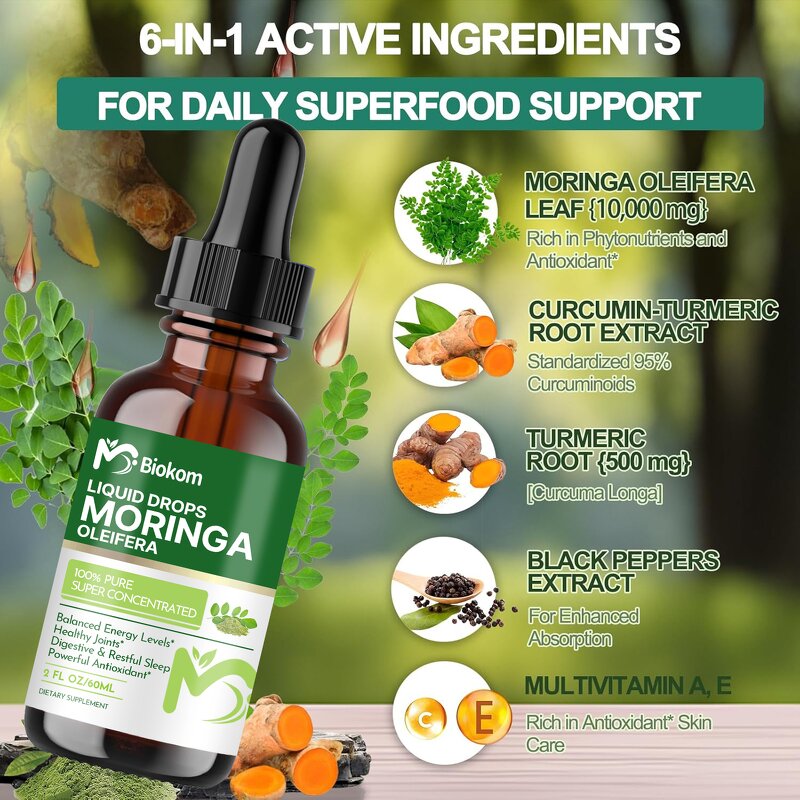 Moringa Liquid Drops - OEM Turmeric Vitamin C E Black Pepper Energy Immune