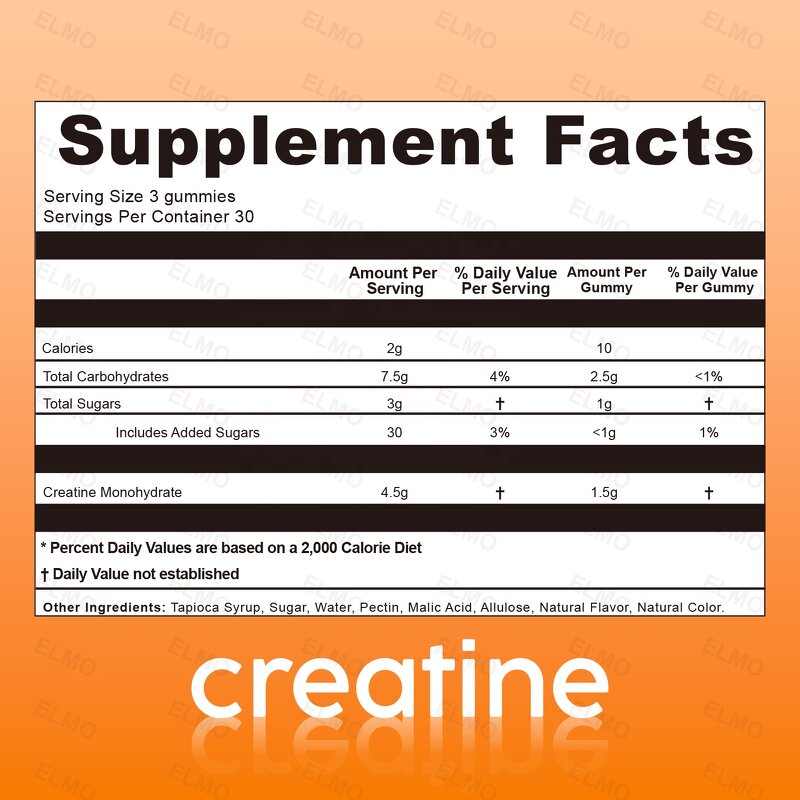 Creatine Monohydrate Gummies - 90 Count Vegan Non-GMO 1.5g Focus Strength Endurance