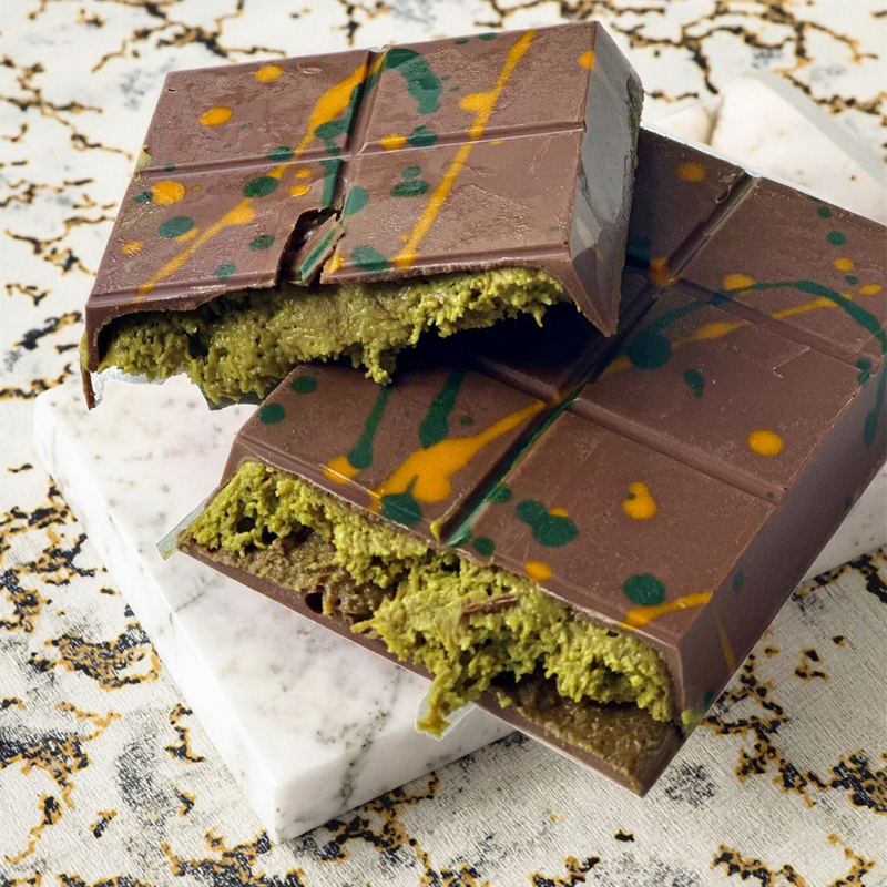 Milk Chocolate Bar - Small Batch Custom Pistachio Cream Premium Knafeh Chocolate