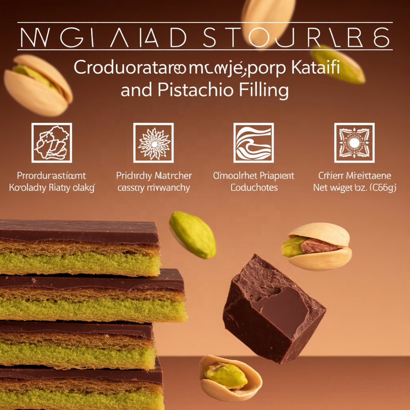 Dubai Knafeh Chocolate Bar - 7oz Pistachio Belgian Chocolate Elegant Gift Box