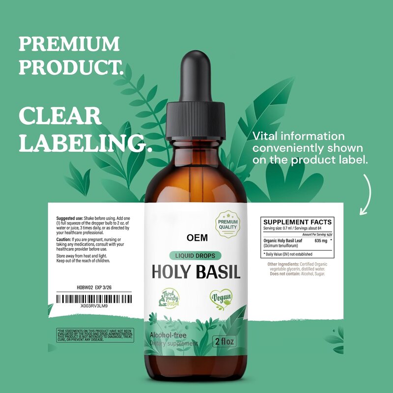 Holy Basil Extract Liquid Drops Manufacturer - Organic for Calmness & OEM Best Selling