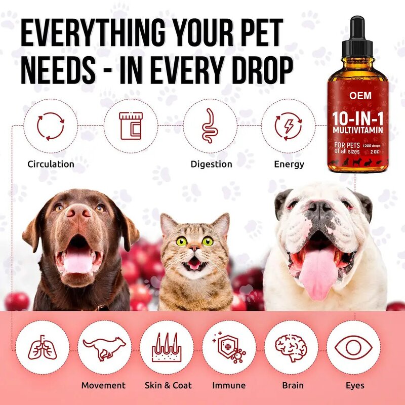 Pet Multivitamin Liquid Drops Manufacturer - 10 in 1 Cranberry for Pets & OEM