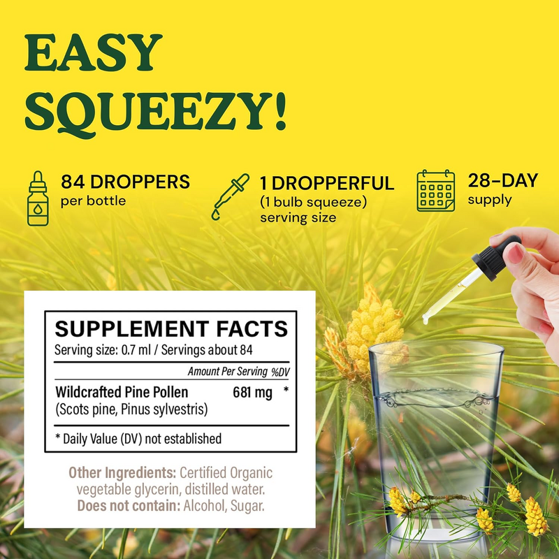 Pine Pollen Extract Liquid Drops Manufacturer - Alcohol-Free Organic for Men's Health & OEM Best Selling