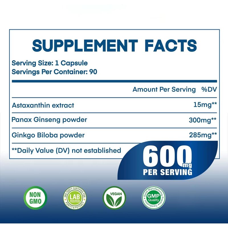 Astaxanthin Capsule Manufacturer - Organic with Panax Ginseng for Energy Brain & Private Label