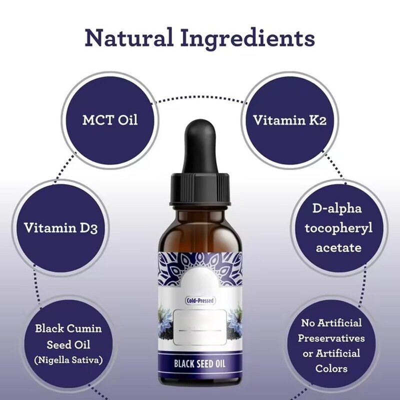 Black Seed Oil Drops Manufacturer - Cold Pressed with Vitamin D3 K2 & Customized