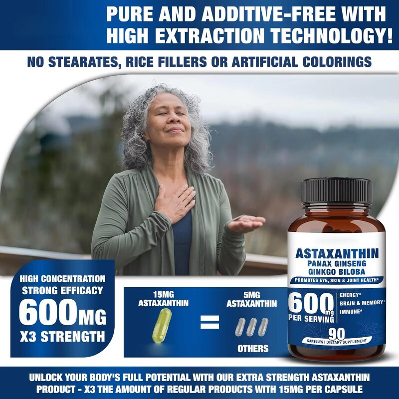 Astaxanthin Capsule Manufacturer - Organic with Panax Ginseng for Energy Brain & Private Label