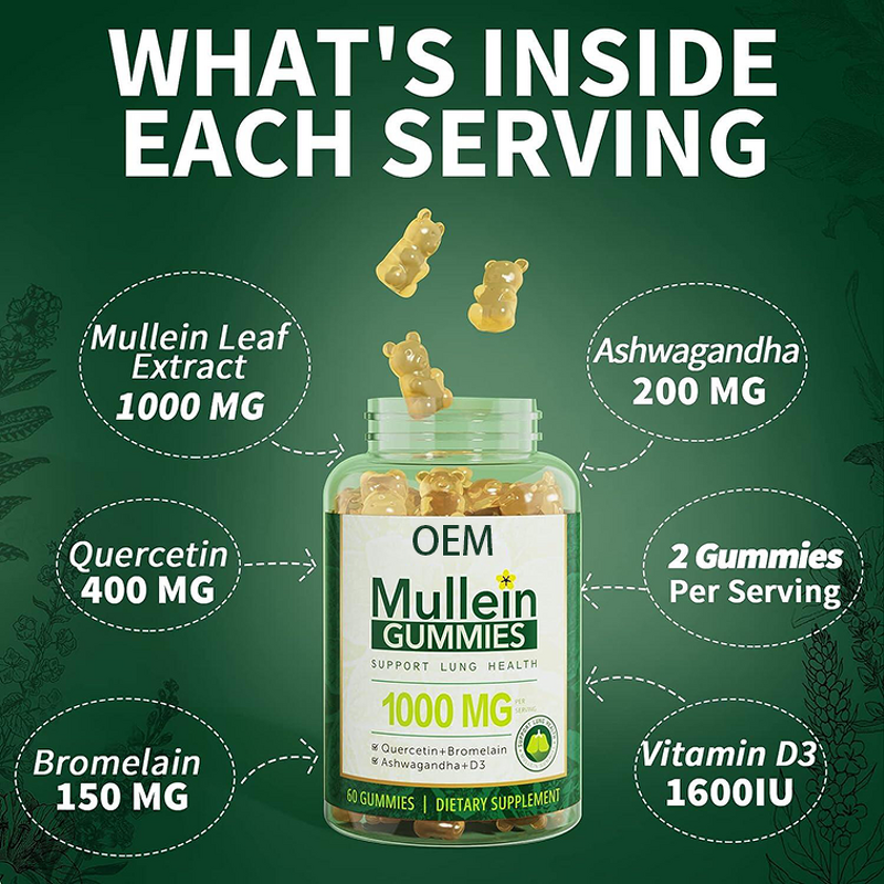 Mullein Gummies Manufacturer - Calm & Gut Health for Lung Cleanse & OEM Private Label