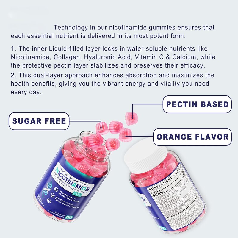 NAD+ Gummies Manufacturer - 500mg with Vitamin B3 Niacinamide Collagen Peptides & OEM