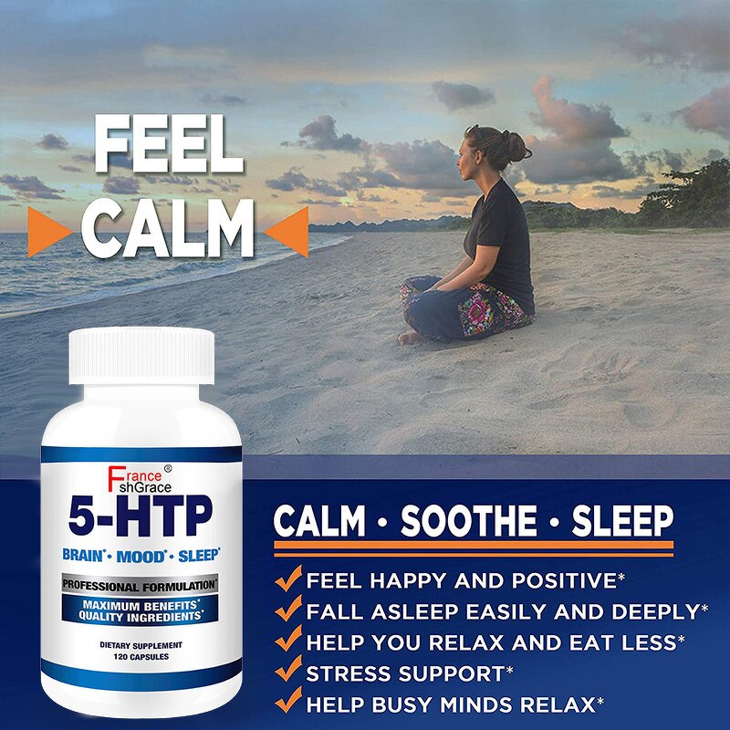 5-HTP Capsules - 120 Count Deeper Longer Sleep Support Men Women