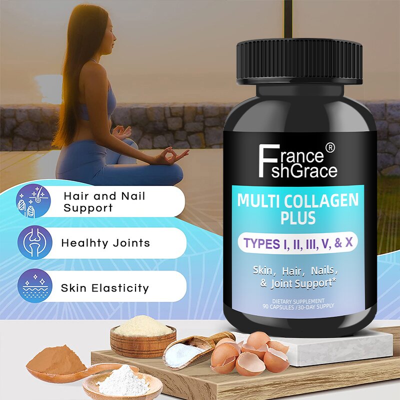 Multi Collagen Capsules - Type I II III V X Vitamin C Hyaluronic Acid 90 Count