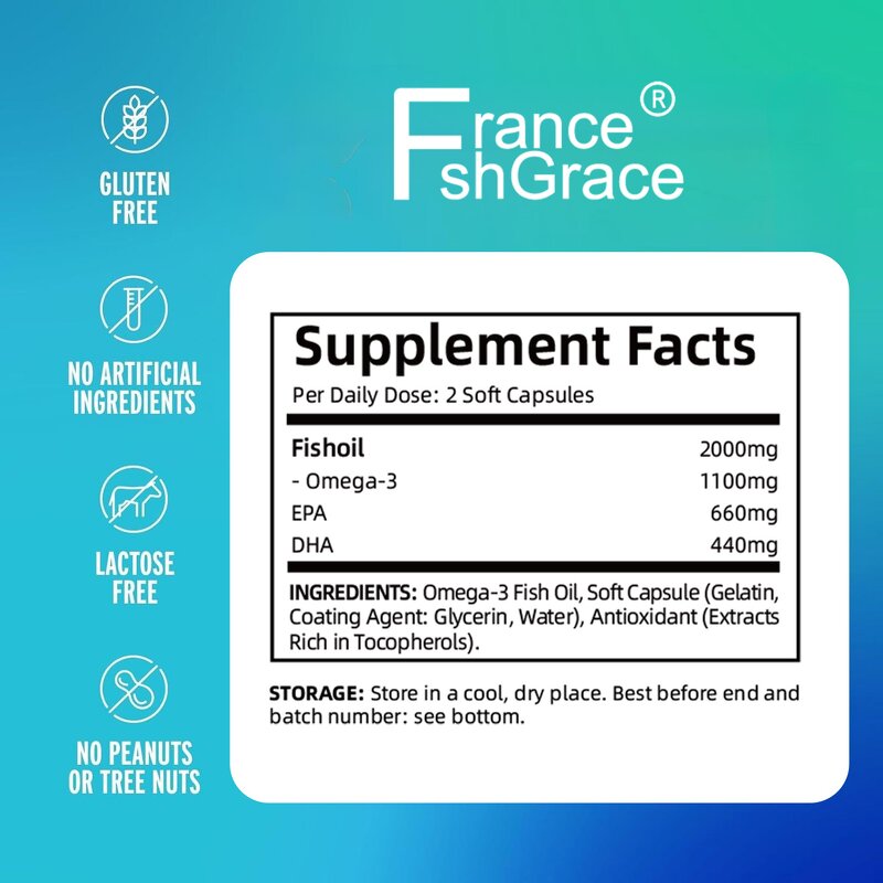 Omega 3 Fish Oil - 2000mg Heart Brain Function Maintenance Softgels