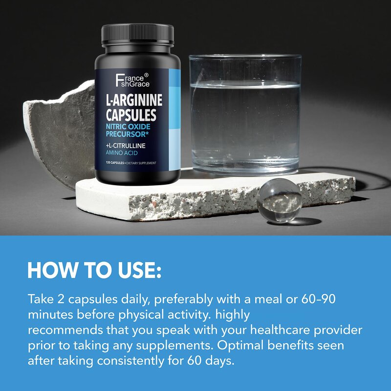 L-Arginine Capsules - 120 Count Energy Fitness Goals Support Supplement