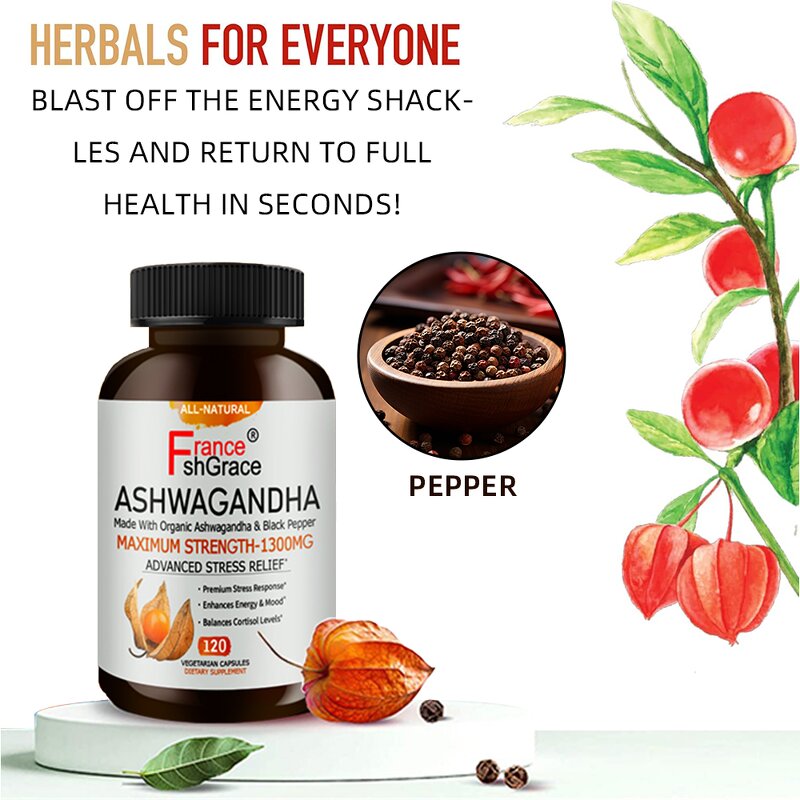 Ashwagandha Capsules - 1300mg Black Pepper Immune System Support