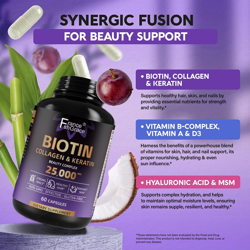 Biotin Collagen Capsules - 25000mcg Keratin Hyaluronic Acid Hair Growth Adult
