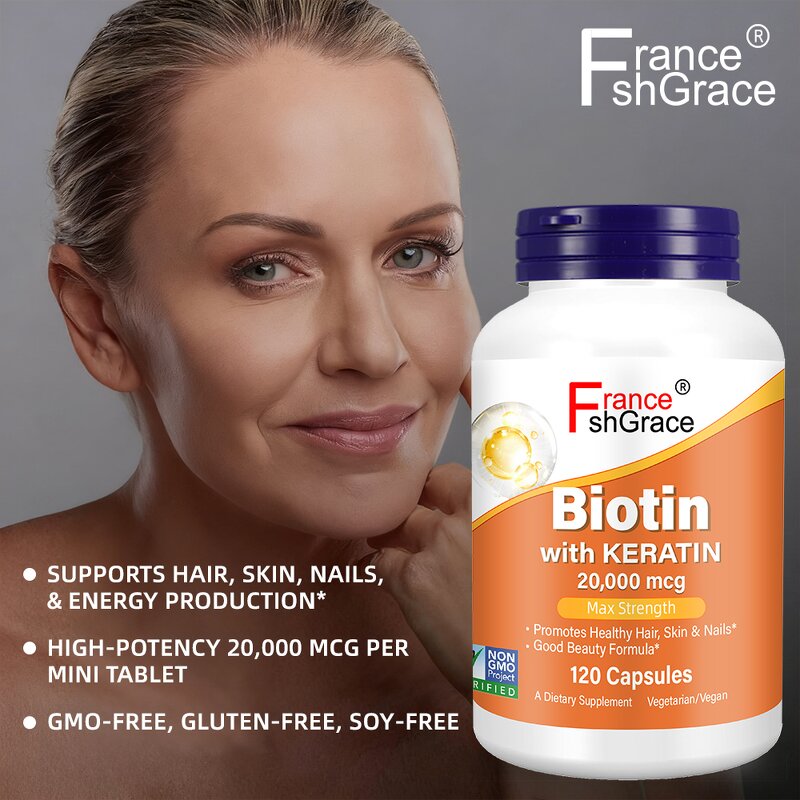 Biotin Capsules - 20000mcg Extra Strength Hair Skin Nails 120 Count Men Women