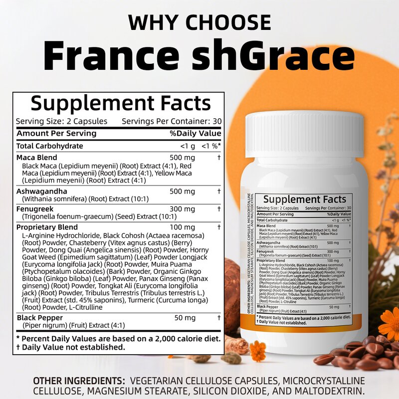 Ashwagandha Maca Capsules - 60 Count Mood Health Support Supplement