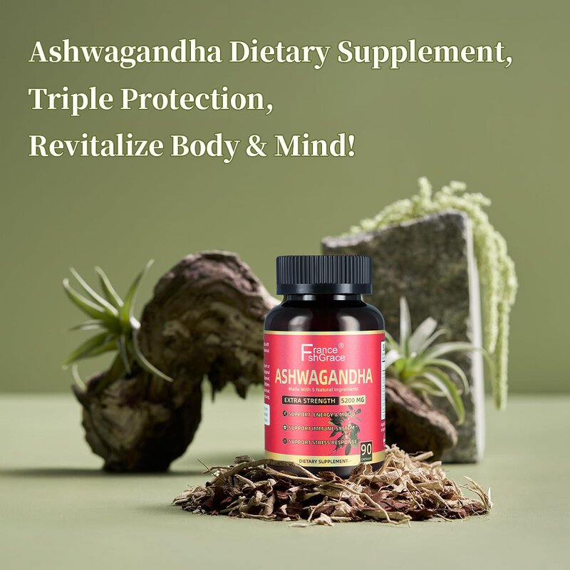 Ashwagandha Capsules - 5200mg 5 Ingredients Antiphlogosis Sleep Support