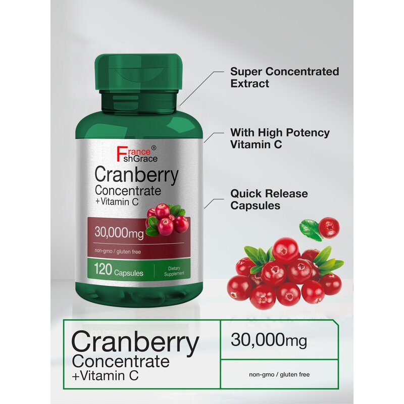 Cranberry Concentrate Capsules - 30000mg Vitamin C 120 Count Supplement