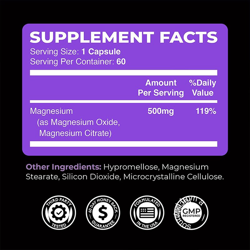 Magnesium Complex Capsules - Organic Muscle Support Men Women Plant Extract