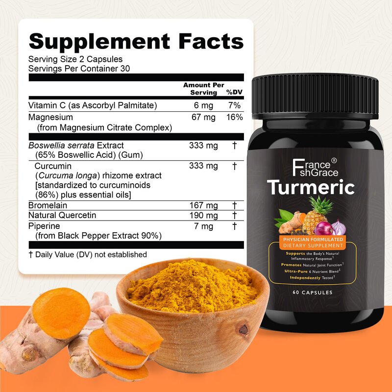 Turmeric Capsules - Organic 60 Count Joint Function Men Women Plant Extract