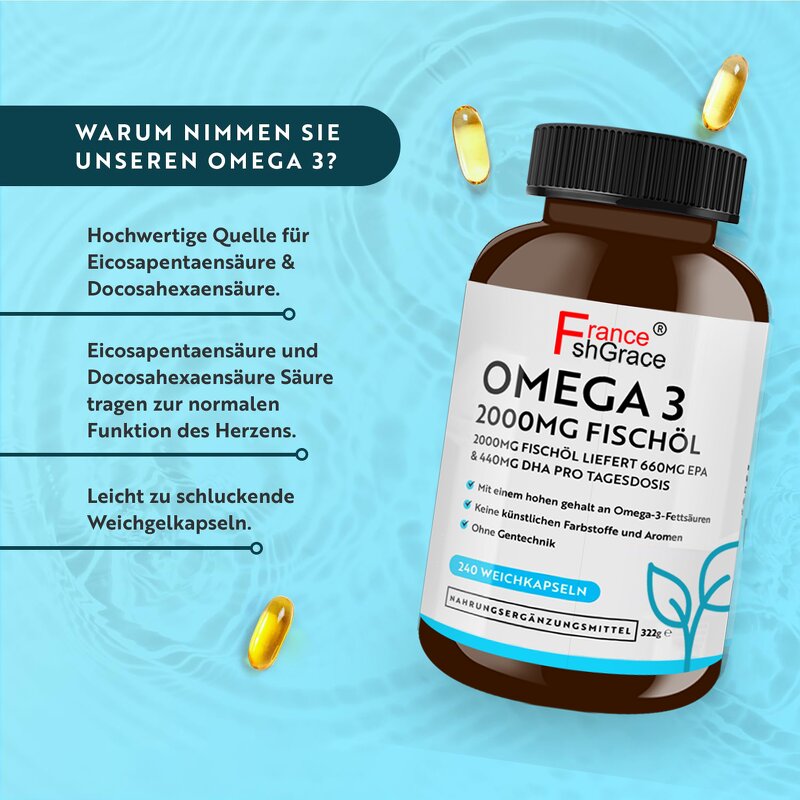 Omega 3 Fish Oil - 200mg EPA 440mg DHA 240 Softgels Adult Supplement