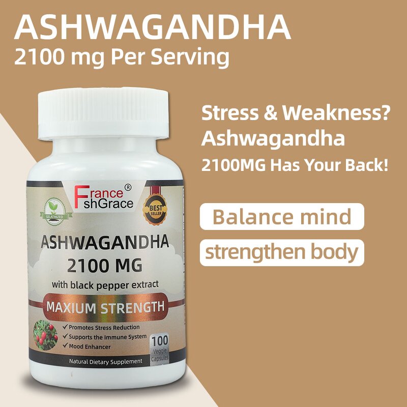 Ashwagandha Capsules - 2100mg 100 Count Immune System Support